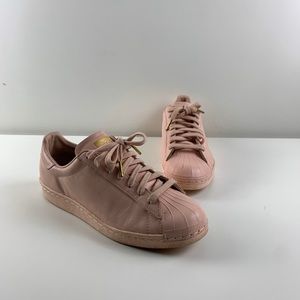 Adidas Mi Superstar Leather Pink Shell Toe Low Top Lace Up Sneakers, Womens Sz 9